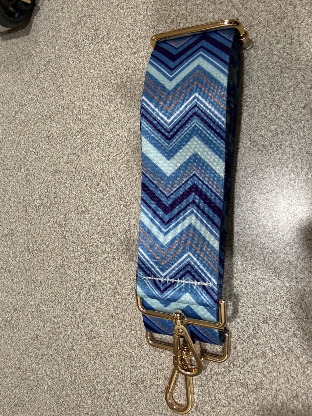 Blue Chevron Adjustable Bag Strap with Gold Hardware - Picture 2 of 4